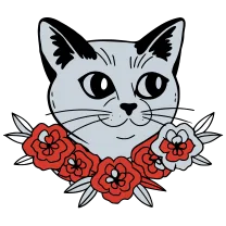 Cat head with peonies