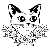 Cat head with peonies