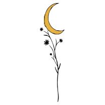 Crescent moon on a wildflower stem, fine line