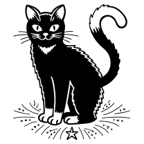 Black cat with curled tail