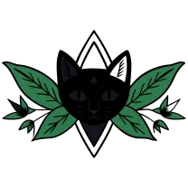 Black cat head with leaves