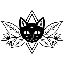 Black cat head with leaves